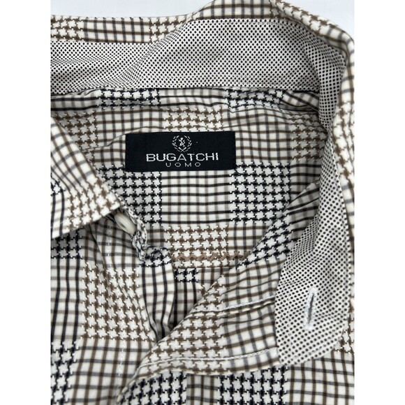 Bugatchi Uomo Shirt Mens L Tan Geometric Classic Fit Flip Cuff Button Up - Picture 4 of 8